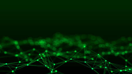 Abstract green futuristic background. Technological wave of information data flow. 3D.