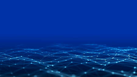 Futuristic blue background with intertwined dots.Lots of data. Musical flow of sounds. 3D.