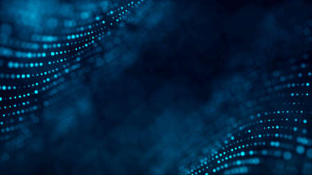 Digital background with movement of glowing particles. Complex technologies of big data. 3D.
