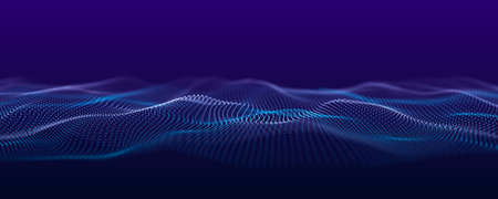 Futuristic blue background with intertwined dots.Lots of data. Musical flow of sounds. 3D.