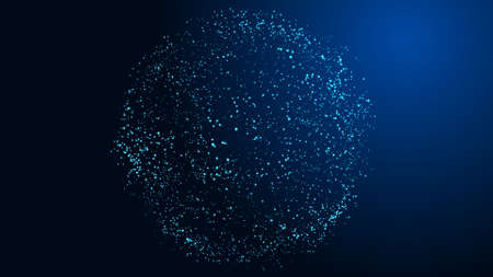 Futuristic twisted sphere made of lines and dots. Technological background. Data transmission network. 3D.の写真素材