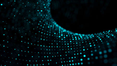 Digital background with movement of glowing particles. Complex technologies of big data. 3D...