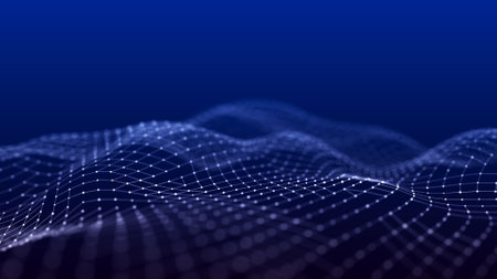 A wave of dots and lines of network connection. Technological background. 3D rendering.