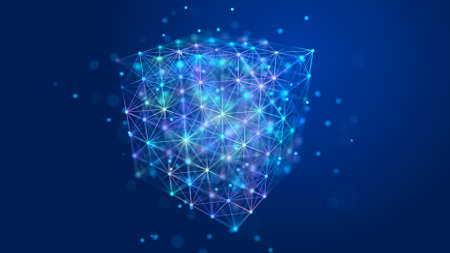 Digital blockchain concept. Data storage in separate cells. Abstract background with dots and...