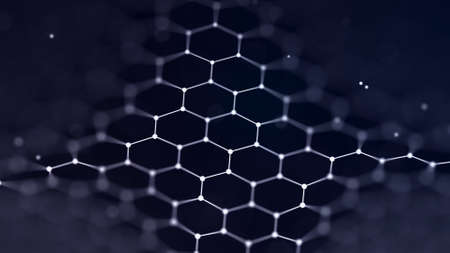 Abstract chain of hexagonal shapes. data technology background. 3D