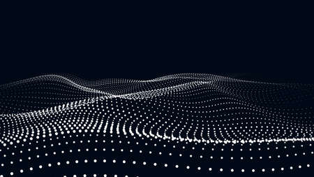 Wave of moving dots on an abstract dark background. vector illustration.のイラスト素材