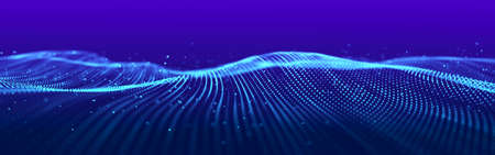 Large digital data background. Abstract wave with moving dots. 3d