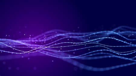 Abstract wave of dots in blue and purple tones. Equalizer for music. 3D.