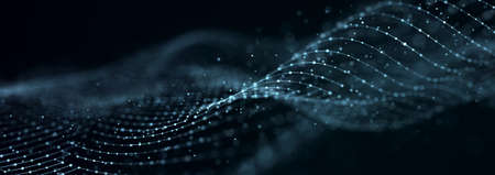 A wave of dots and lines of network connection. technological background. 3D.