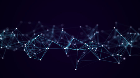 distribution of data. Network visualization, internet communication. Technological background 3D