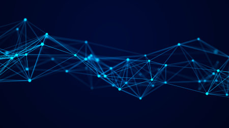Big data visualization. Network connection structure with chaotic distribution of points and lines...