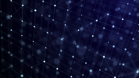 Big data visualization. Network connection structure with chaotic distribution of points and lines...