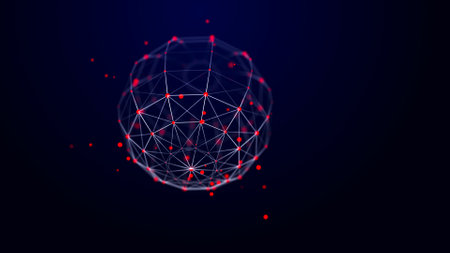 Futuristic twisted sphere made of lines and dots. Technological background. Data transmission network. 3D.の写真素材