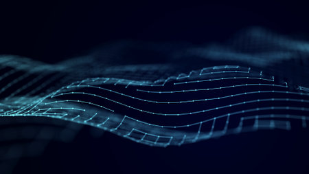 Cybernetic network connection flow. Big data visualization. 3d