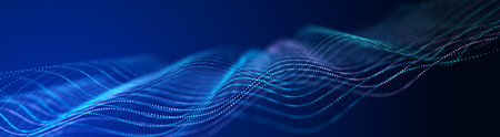 Futuristic pattern of dots smoothly moving in a wave. Abstract technology web banner. Background 3d...