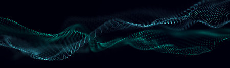 Futuristic pattern of dots smoothly moving in a wave. Abstract technology web banner. Background 3d...