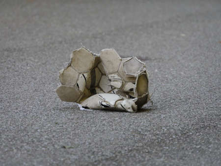 Frazzled grey european pentagon soccer football, picture taken in Ennetbadenの写真素材