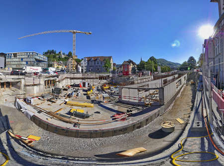 The Big construction site in Baden, Switzerland. Reconstructon place, street and undergroundの写真素材