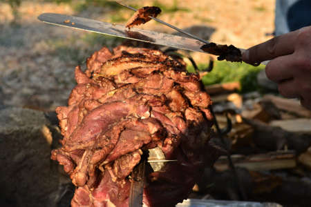 kebab meat and woodの写真素材