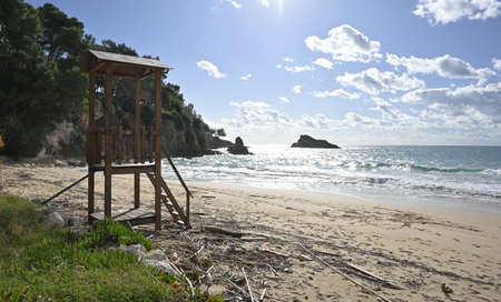Lifeguard tower on the beach of Platis gialosの写真素材