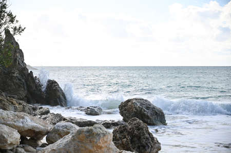 Big waves in kefalonia greeceの写真素材