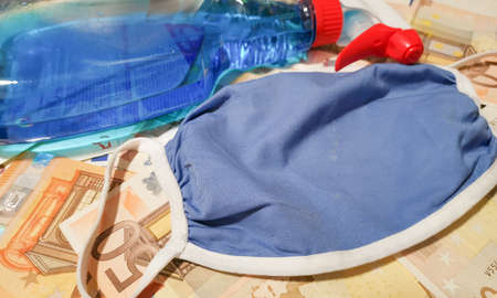 medical mask and antiseptic spray bottleの写真素材