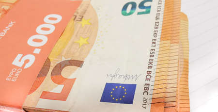 Euro paper money in fiftysの写真素材