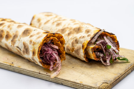 Lahmacun or turkish pizza isolated on a white background. Turkish foods. close up