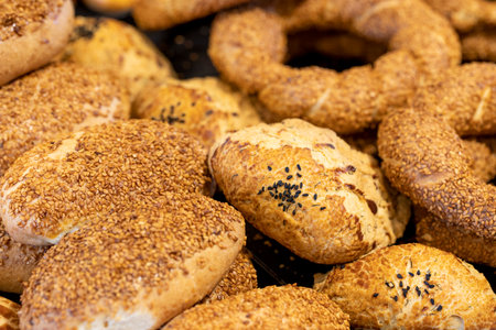 Traditional Turkish pastry concept, pogaca, bagel, bagel. close up