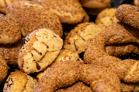 Traditional Turkish pastry concept, pogaca, bagel, bagel. close up