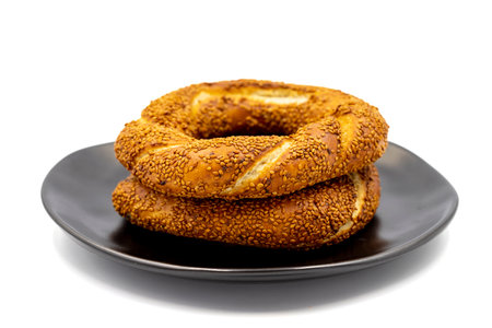 sesame bagel. Turkish bagel isolated on white background. Bakery products. close up