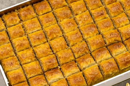 Walnut baklava. Close-up of baklava in a tray. local name walnut pistachio special baklavaの写真素材