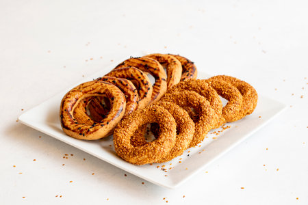 Traditional middle eastern sesame ring cookies called oil lamp. Turkish sesame bagel. close upの写真素材