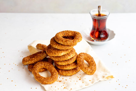 Traditional middle eastern sesame ring cookies called oil lamp. Turkish sesame bagel. close up