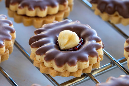 Homemade chocolate and raspberry cookies. close up