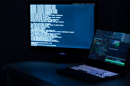 A computer programmer and hacker prints a code on a laptop keyboard to break into a mysterious...