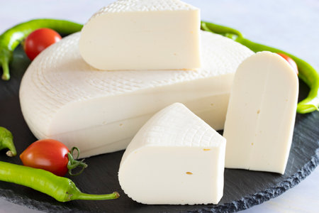 Basket of cheese. Soft feta cheese. Traditional snacks in Turkey. gourmet cheese local name basket...