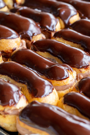 Close-up chocolate eclair cake