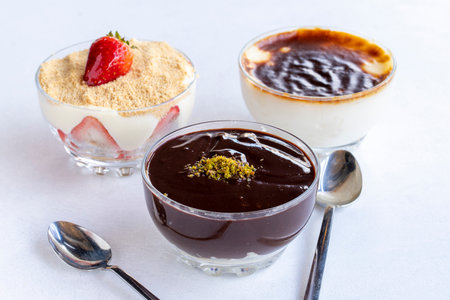 Supangle, magnolia and milk desserts on a white backgroundの写真素材
