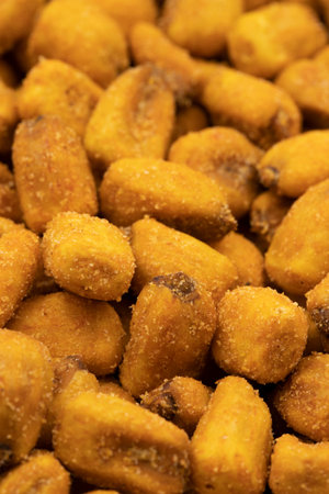 Close-up snack toasted salted corn. food background. Snack Fresh Nuts. story format