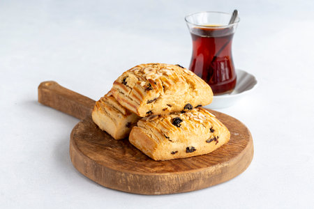 Cookies with rainins on a white background. Traditional Turkish cuisine flavor. delicious cookies