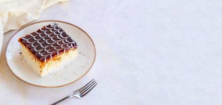 Dessert Custard Pudding with Jelly Raspberry Trilece on the wooden bakground