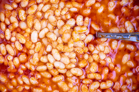 Dry bean meal. Top view of dried bean dish in a pot. local name beansの写真素材