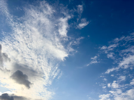 cloudy sky background. Beautiful blue sky and white cloudsの写真素材