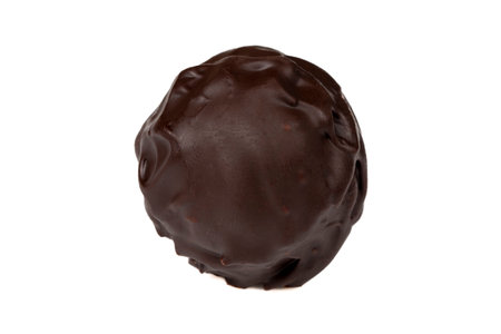 Praline chocolate. Chocolate with truffles or praline filling isolated on white background. close upの写真素材