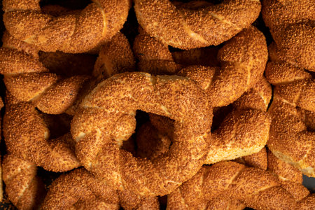 Turkish bagel. Round shaped sesame bagel. Pastry delicacies. Local name bagel or crispyの写真素材