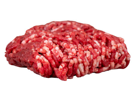Minced meat isolated on white background. Raw minced cow meat or ground meat. close upの写真素材