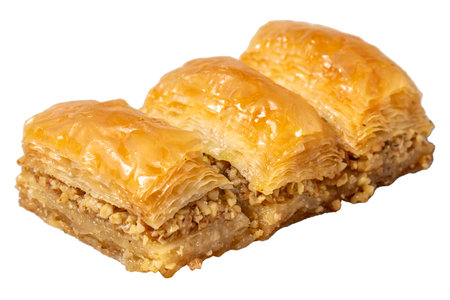 Walnut baklava isolated on white background. Turkish cuisine delicacies. Turkish baklava. close upの写真素材