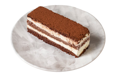Tiramisu cake isolated on white background. Italian food culture. Bakery desserts. close upの写真素材
