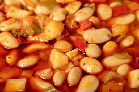 Bean dish with olive oil. Healthy appetizers. food background. close up. local name bombay bean...